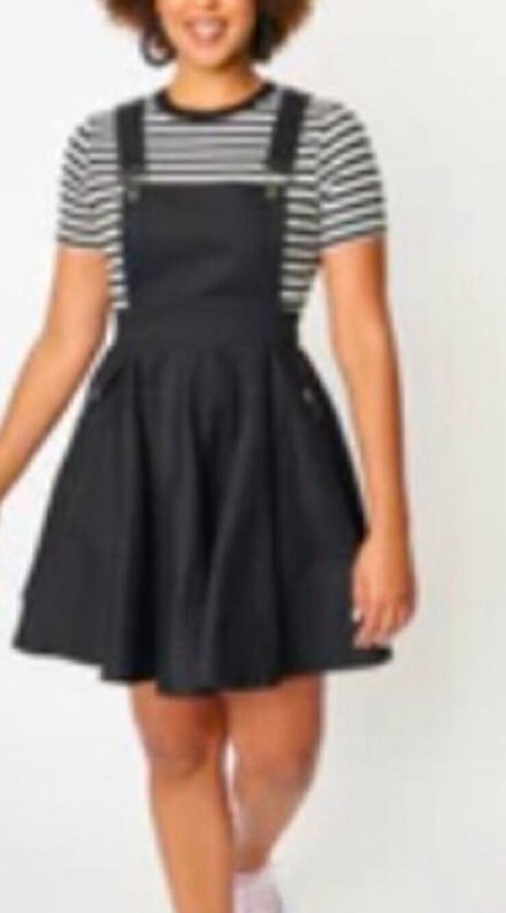 Unique Vintage Black Grunge Pinafore Flare Emo Skirt Overalls Streetwear Size M
